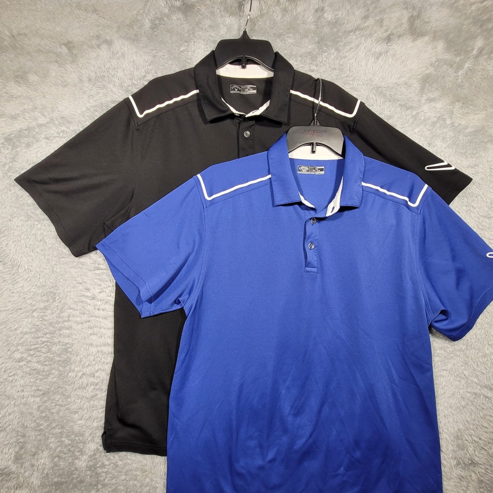 Lot of 2 Callaway Golf Polo Shirt XXL Black Blue Performance Athletic *